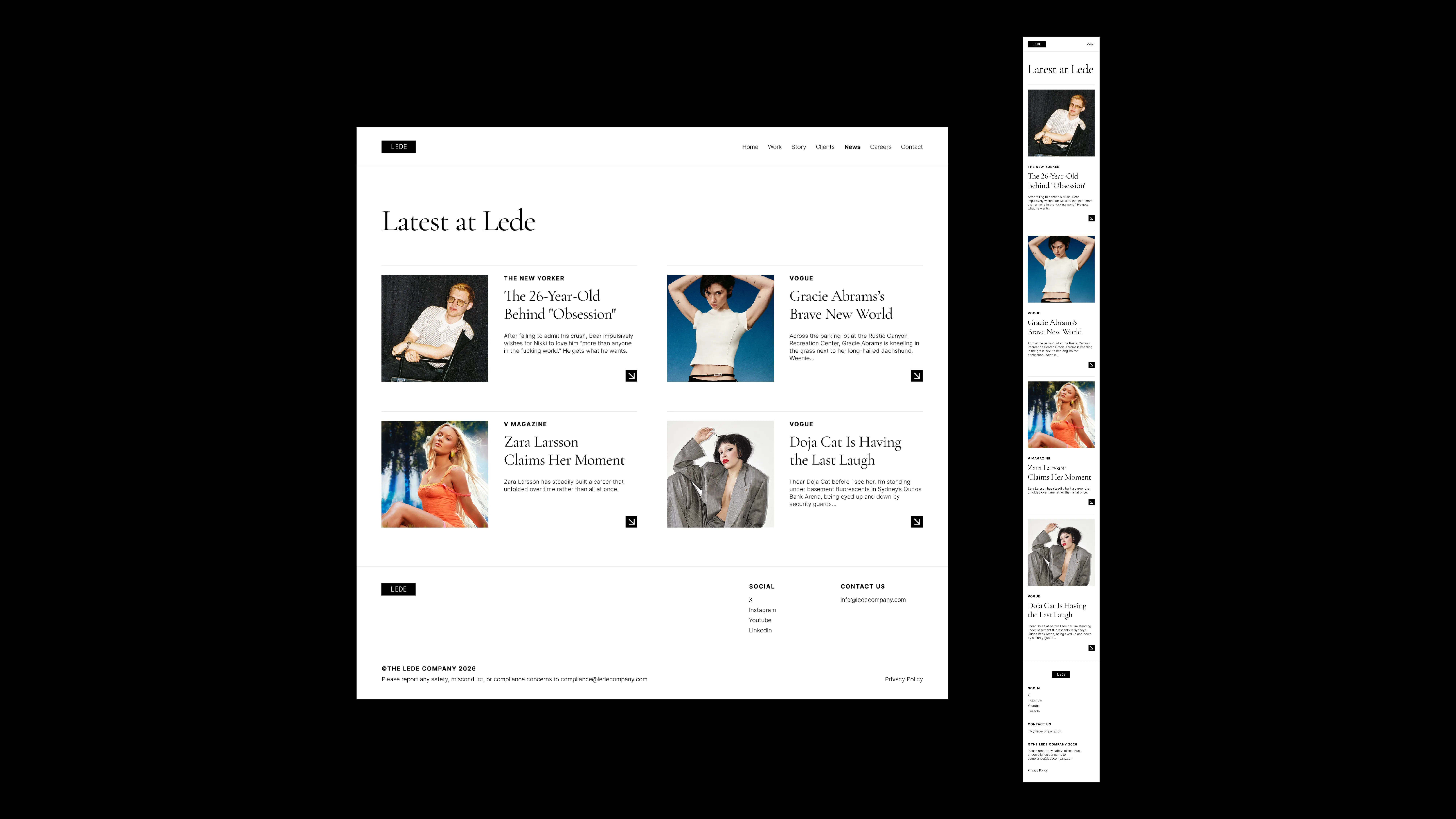 High fidelity Lede website design